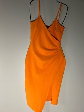 PrettyLittleThing - Orange Spaghetti Strap Wrap Midi Dress